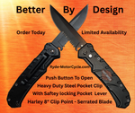 Harley Davidson 8" Pocket Knife - Push Button Open - Safety Lock Lever&nbsp;