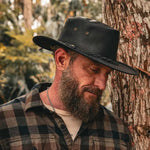 Black Leather Low Profile Western Style Crushable Hat