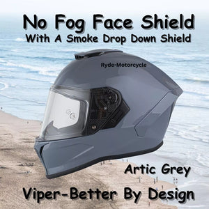 Daytona Viper Arctic Grey DOT Full Face Motorcycle Helmet No Fog Face Shield - V1-AG