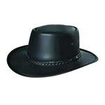 Black Leather Low Profile Western Style Crushable Hat