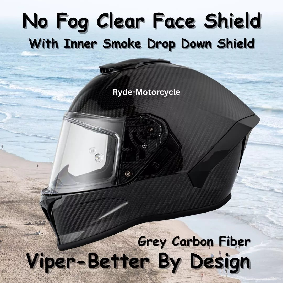 Daytona Viper Grey Carbon Fiber Full Face Motorcycle Helmet No Fog Face Shield V2-G