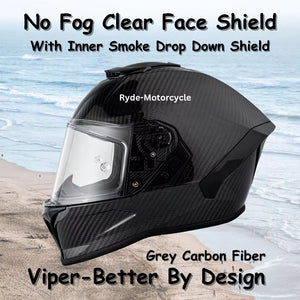 Daytona Viper Grey Carbon Fiber Full Face Motorcycle Helmet No Fog Face Shield V2-G