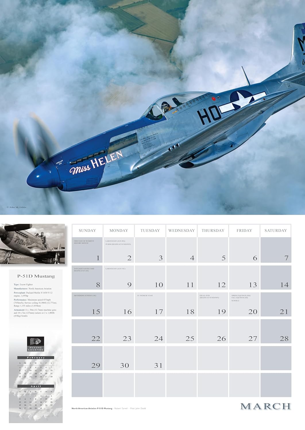 2026 Flying Legends Deluxe Wall Calendar 17" x 12"