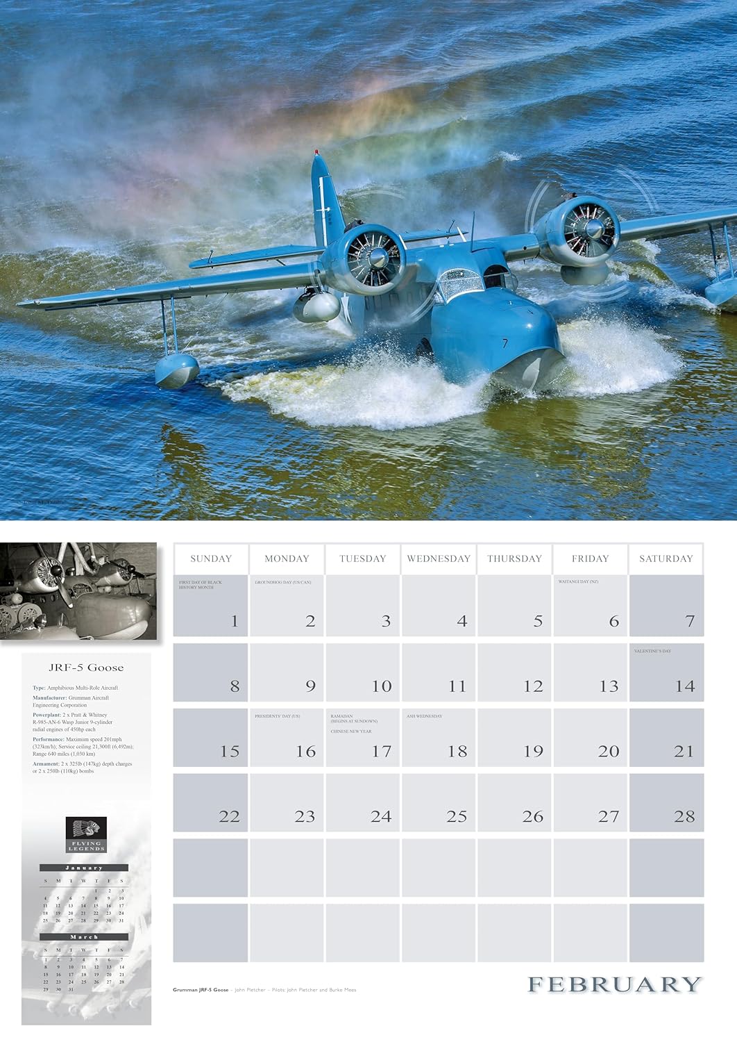 2026 Flying Legends Deluxe Wall Calendar 17" x 12"