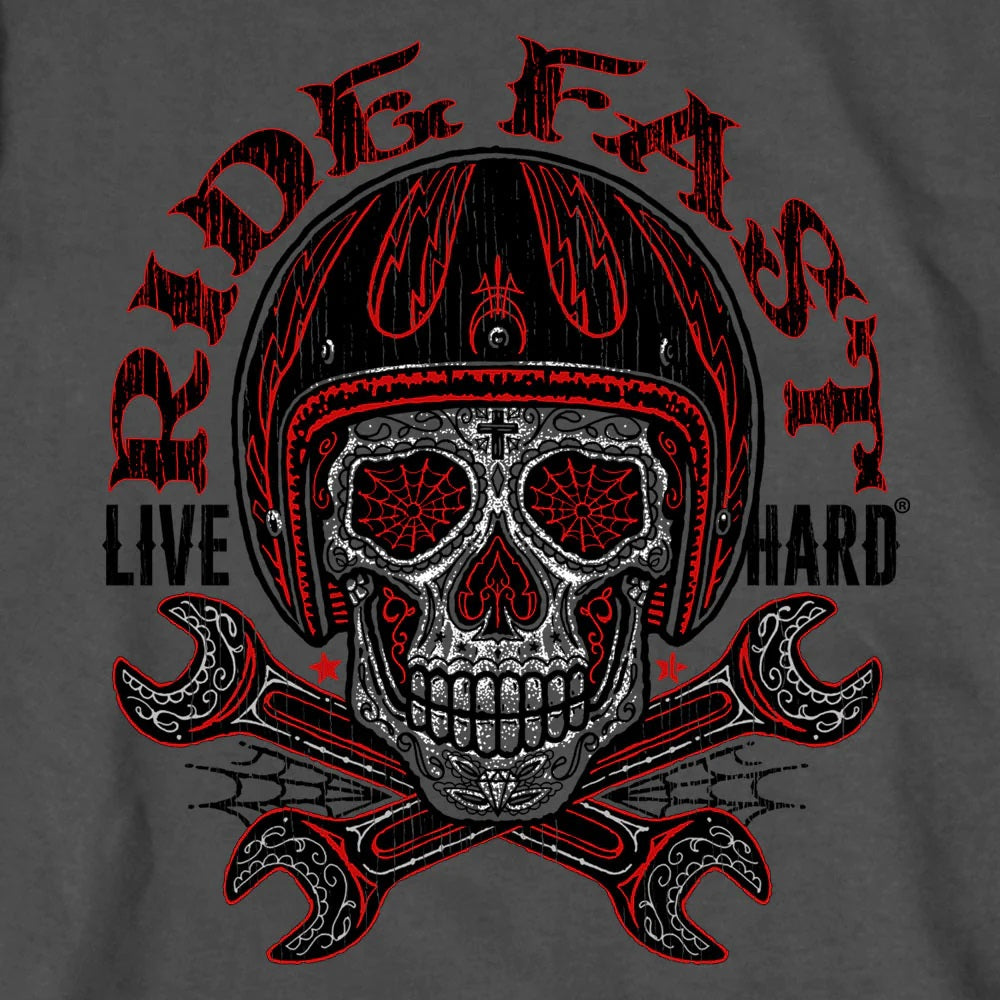 Sugar Wrenches Ride Fast Skull Charcoal T-shirt