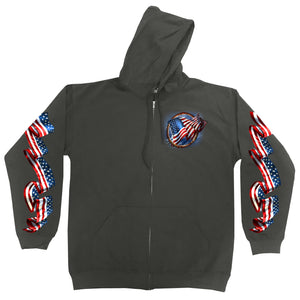 Bald Eagle Hoop Waving USA Flag Zip Up Hoodie