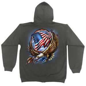 Bald Eagle Hoop Waving USA Flag Zip Up Hoodie