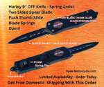 Harley Davidson - Out The Front Spring Push to Open Thumb Slide - Two Sided Spear Point Blade