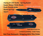 Harley Davidson - Out The Front Spring Push to Open Thumb Slide - Two Sided Spear Point Blade