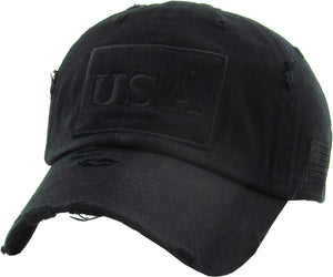 Black USA Side Flag Vintage Style Distressed Hat