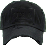 Black USA Side Flag Vintage Style Distressed Hat