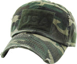 USA Green Camo Distressed Vintage Style Baseball Cap Hat
