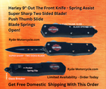 Harley Davidson - Out The Front Spring Push to Open Thumb Slide - Two Sided Spear Point Blade