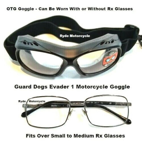 motorcycle over the glasses goggles Guard-Dogs Clear to Smoke Transitional / Photochromic Evader 1 OTG Gog – Ryde-Motorcycle