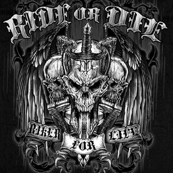 MENS RIDE OR DIE SKULL SLEEVELESS BLACK DENIM BIKER CUT OFF SHIRT