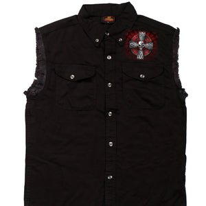 MEN'S CELTIC SKULL CROSS SLEEVELESS BIKER CUT OFF SHIRT