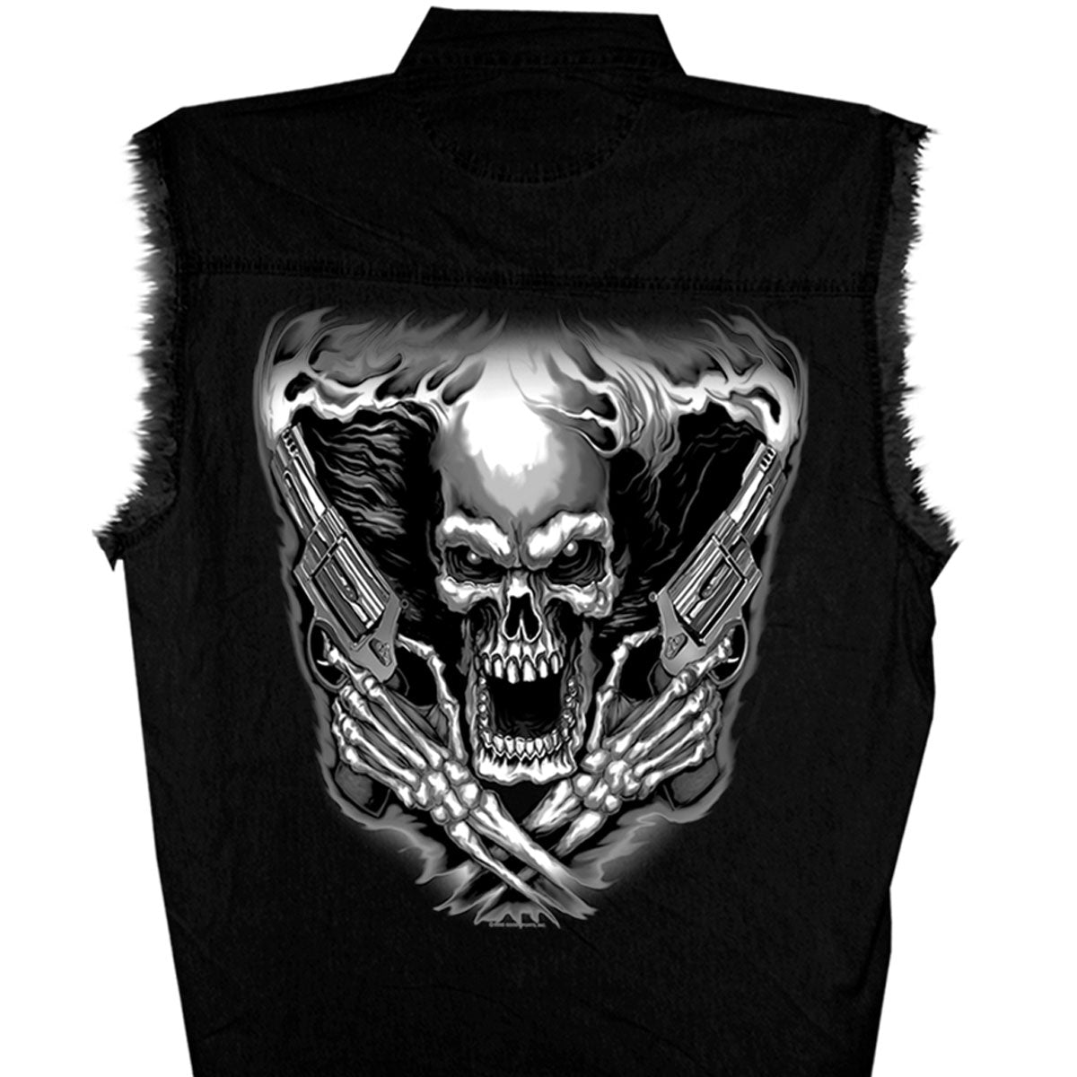 MENS ASSASSIN SLEEVELESS BLACK DENIM BIKER CUT OFF SHIRT