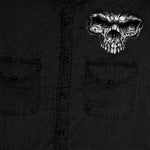 MENS SHREDDER SKULL BLACK SLEEVELESS DENIM BIKER CUT OFF SHIRT