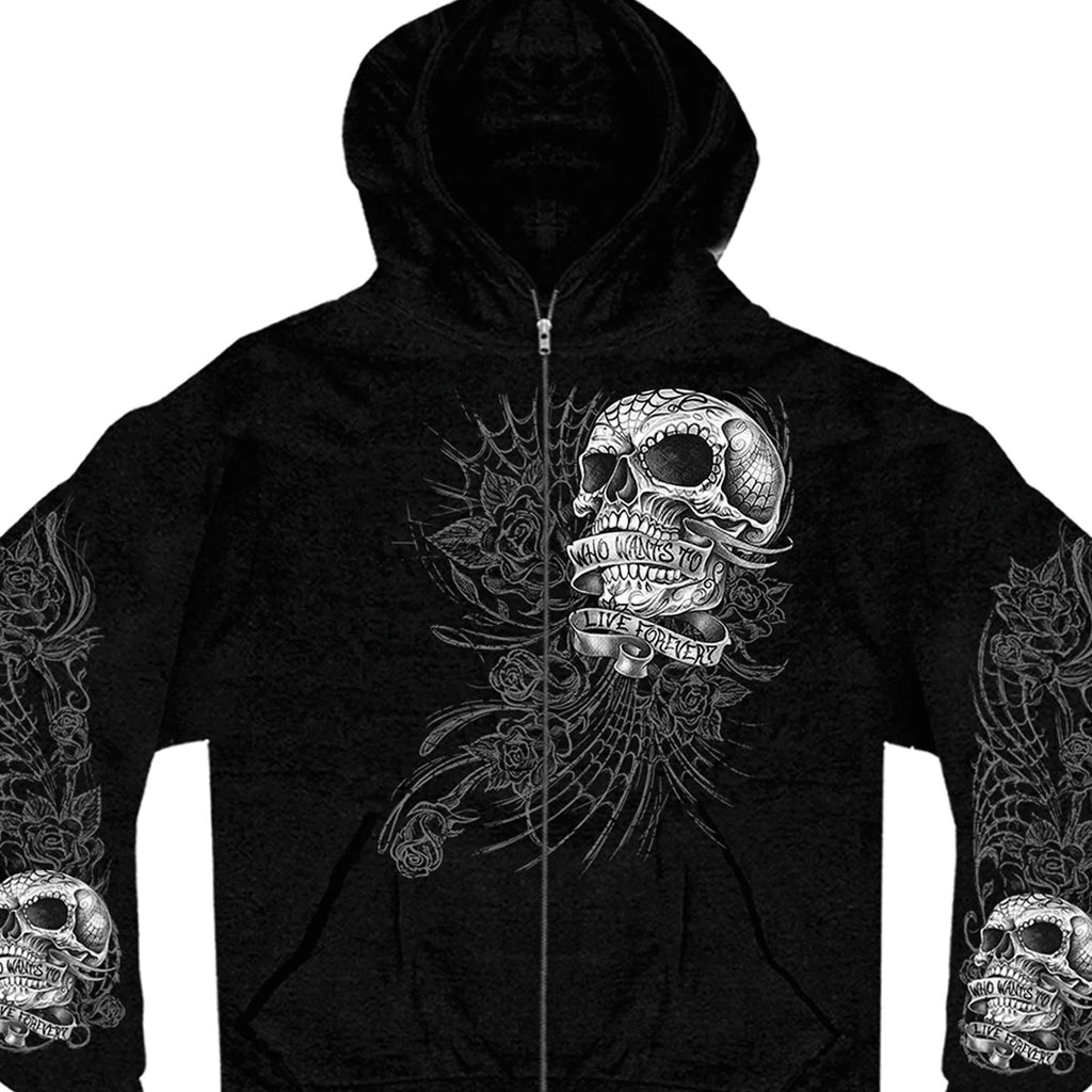 Sweet Demise Who Wants To LIve Forever Black Zip Up Hoodie