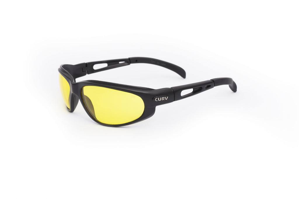 01-04  Yellow Night Time Lens Black Matte Frame – Motorcycle Sunglasses