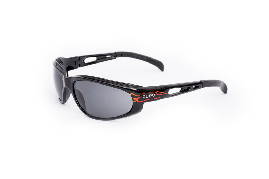 01-05 Smoke Lens Black Matte Frame w/ Flames – Motorcycle Sunglasses