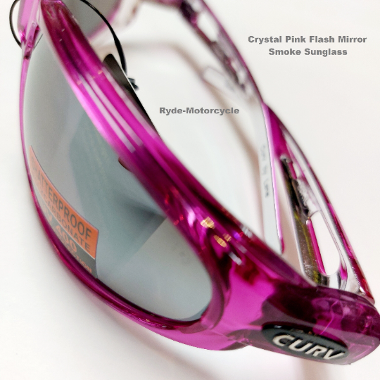 01-27 Crystal Pink Frame - Smoke Flash Mirror Lens  - Chrome Interior Motorcycle Sunglasses