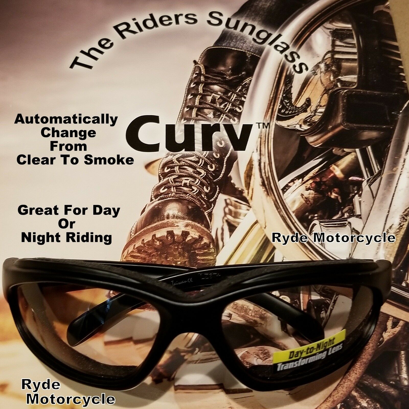 Curv Transitional Clear to Smoke Motorcycle Sunglass 02-06
