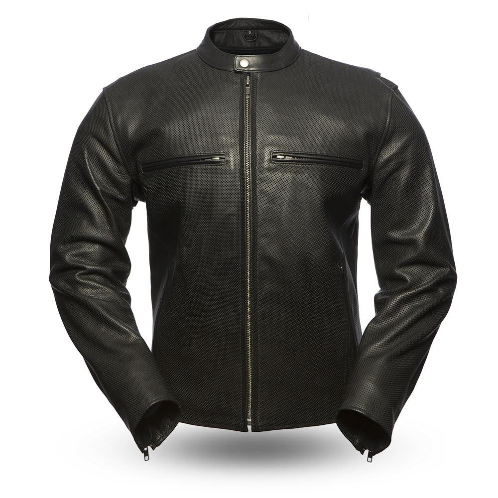 Men's FIM213 Turbine Perforated Naked Leather Black Summer Riding Jacket