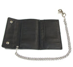 BW350 7" Credit Card Trifold Soft Black Leather Biker Chain Wallet