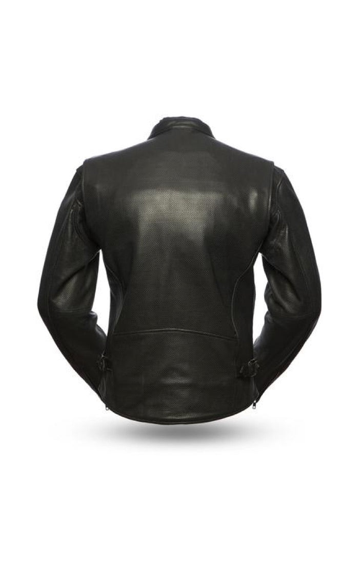 Men's FIM213 Turbine Perforated Naked Leather Black Summer Riding Jacket