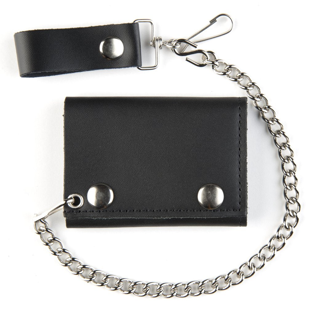 TC304-23 Tri-Fold 4.5" Black Leather Biker Chain Wallet