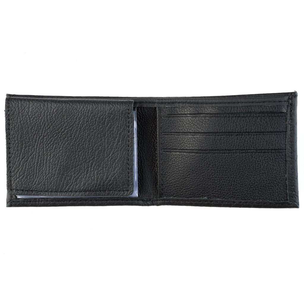 BK333 Basket Weave Black Leather Billfold Wallet