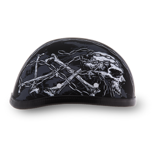 daytona carbon fiber skull cap motorcycle helmet D.O.T. W/O Visor- Grey Includes head wrap and cloth drawstring bag.Sizing Daytona Barbed Wire Heart Skull
