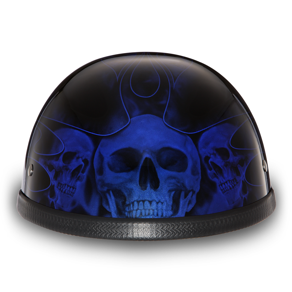 Daytona NOVELTY Non-Certified Helmet - Unisex - Skull Flames Blue - 6002SFB