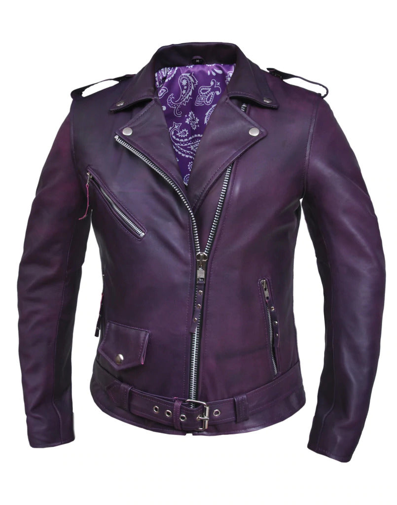 6832.117 Women's Purple Lambskin Leather Motorcycle Jacket