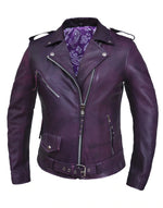 6832.117 Women's Purple Lambskin Leather Motorcycle Jacket