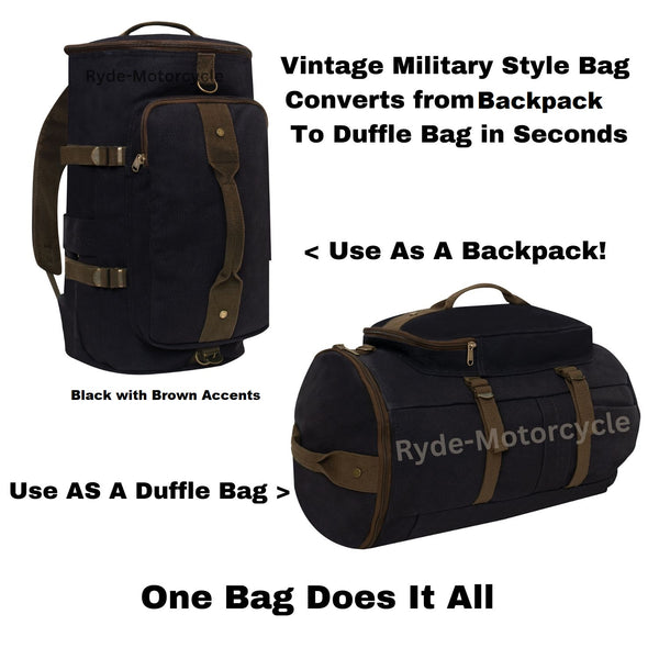 Backpack to Duffle Canvas Travel Bag Gym Sports Outdoors Ryde Motorcycle