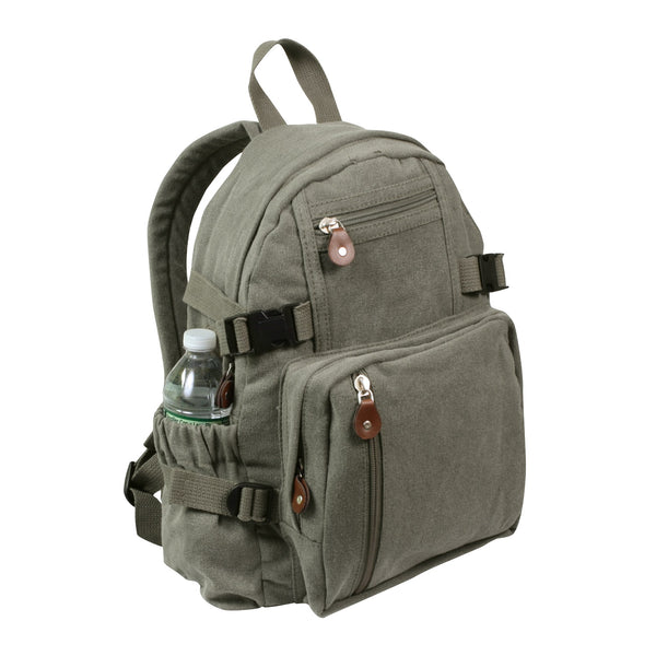 Vintage Canvas Compact Backpack with 2 Side Water Bottle Holder Pocket – Ryde-Motorcycle