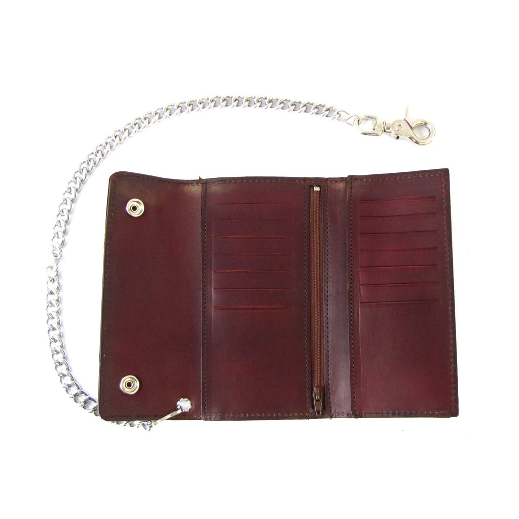 AUB350 7" Bi-Fold Antique Brown Finish Buffalo Nickel Biker Chain Wallet