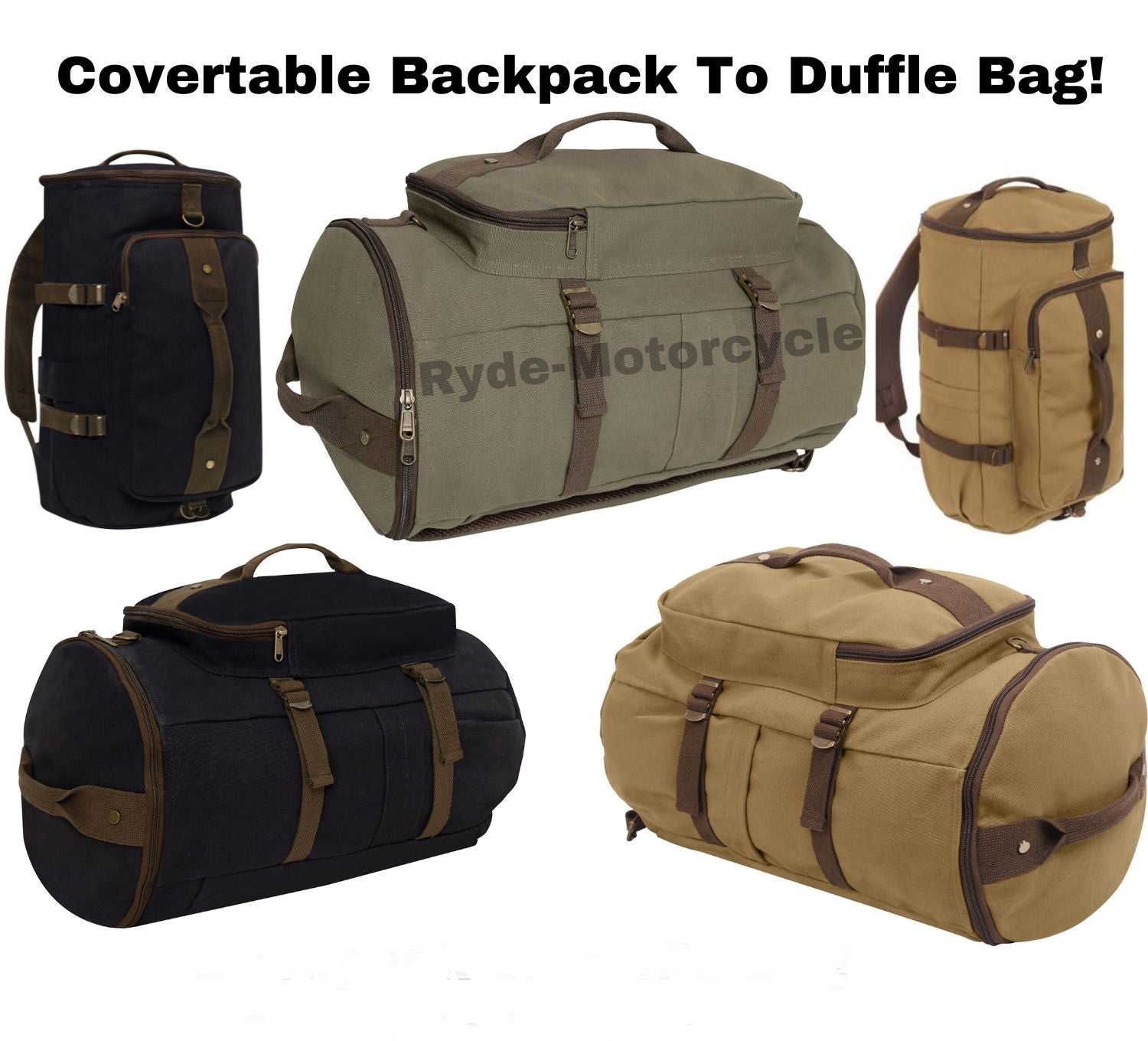 Backpack to Duffle Canvas Travel Bag Gym Sports Outdoors
