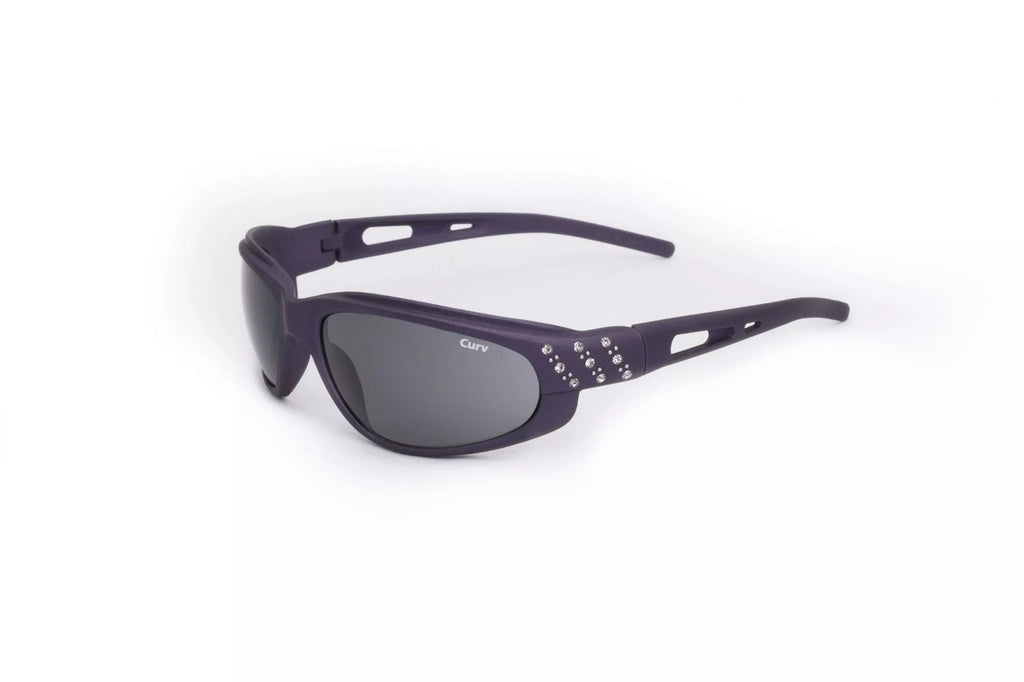 01-47  Smoke Lens - Rhinestones Flat Purple Frame  – Motorcycle Sunglasses