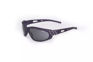 01-47  Smoke Lens Rhinestones Flat Purple Frame Sport Motorcycle Sunglass