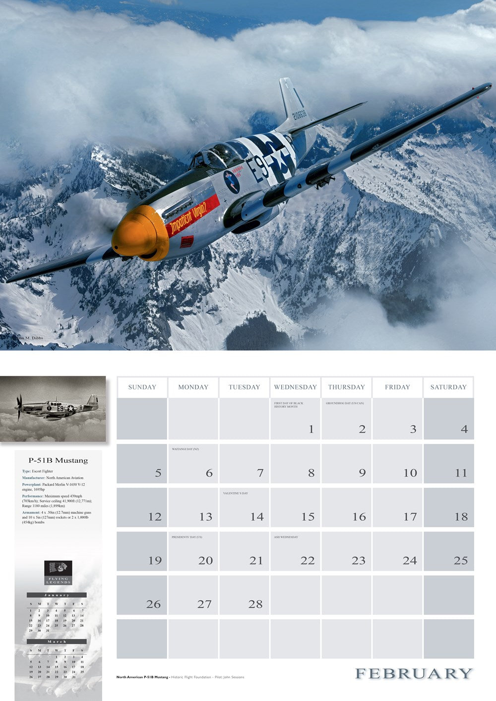 2023 Flying Legends Large Wall Calendar 17" x 11" Format