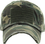 American Flag Vintage Style Distressed Hat - Camo