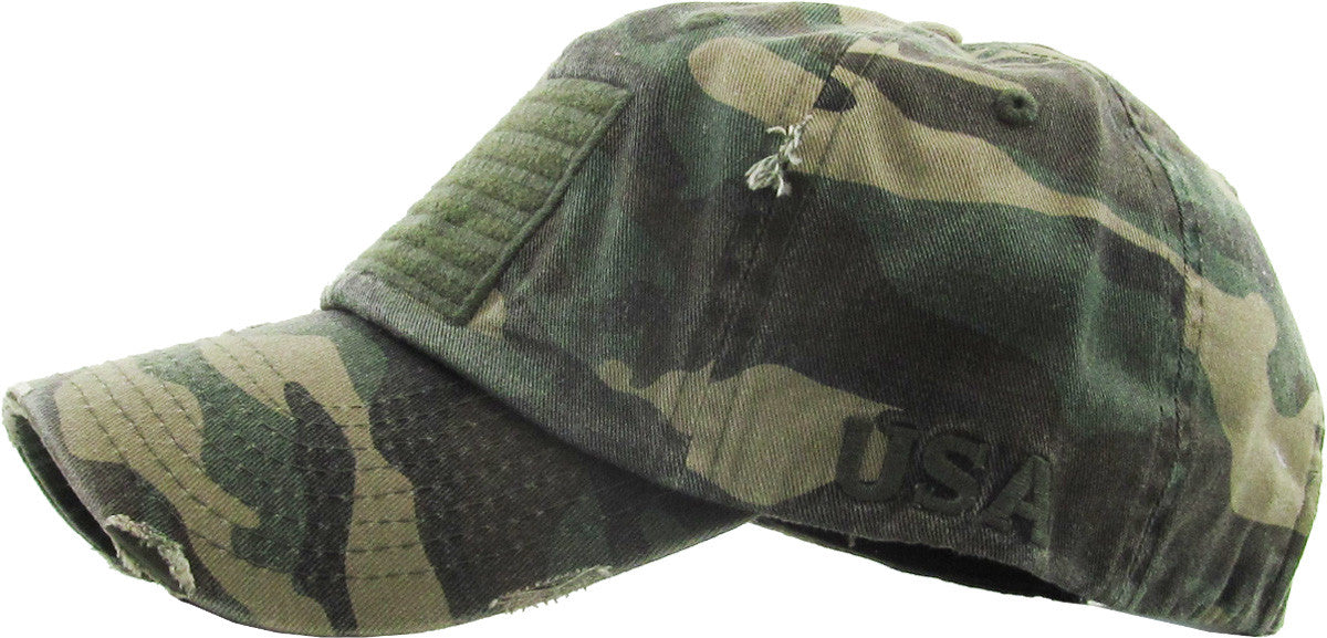 American Flag Vintage Style Distressed Hat - Camo