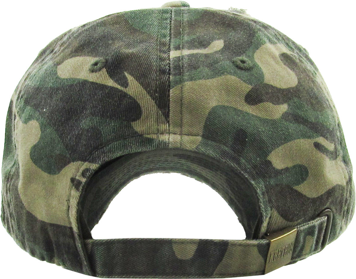 American Flag Vintage Style Distressed Hat - Camo