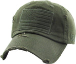 American Flag Vintage Style Distressed Hat - Olive Green