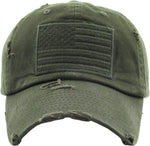 American Flag Vintage Style Distressed Hat - Olive Green