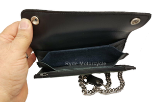 BW421 7.5" Bifold Outside Zippered Pocket Black Biker Chain Wallet