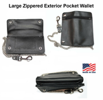 BW421 7.5" Bifold Outside Zippered Pocket Black Biker Chain Wallet